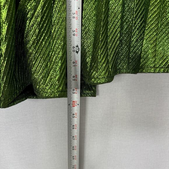 Akira Stay Radiant Metallic Maxi Womens 2X Green One Shoulder Pleated Gown Prom - Picture 12 of 14